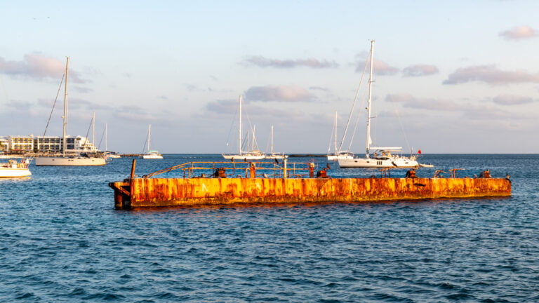 Rusty wreck glowing in the sunset