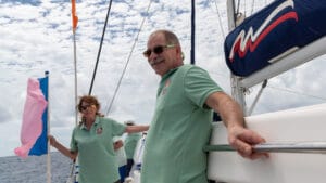 Marguerite and David on flags