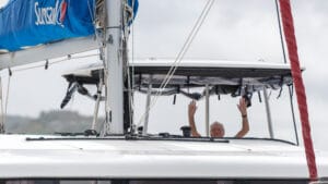 Paul helming the finish boat