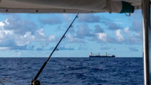 Freighter at sea