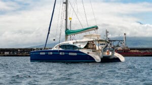 Cyrilla at anchor in Horta after the Atlantic crossing