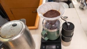 Blooming coffee in a Hario V60